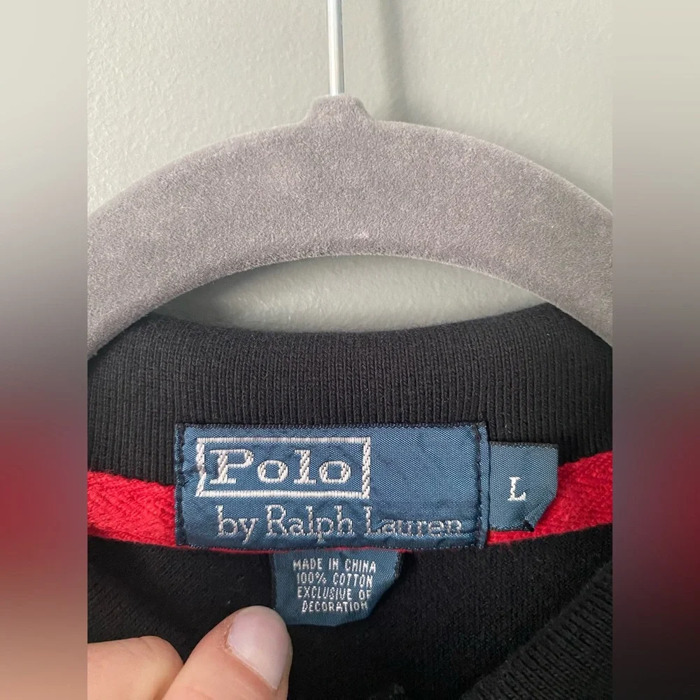 Polo Ralph Lauren Shirt Polo Mens L Black Red Crossed Mallet RPLC Crest